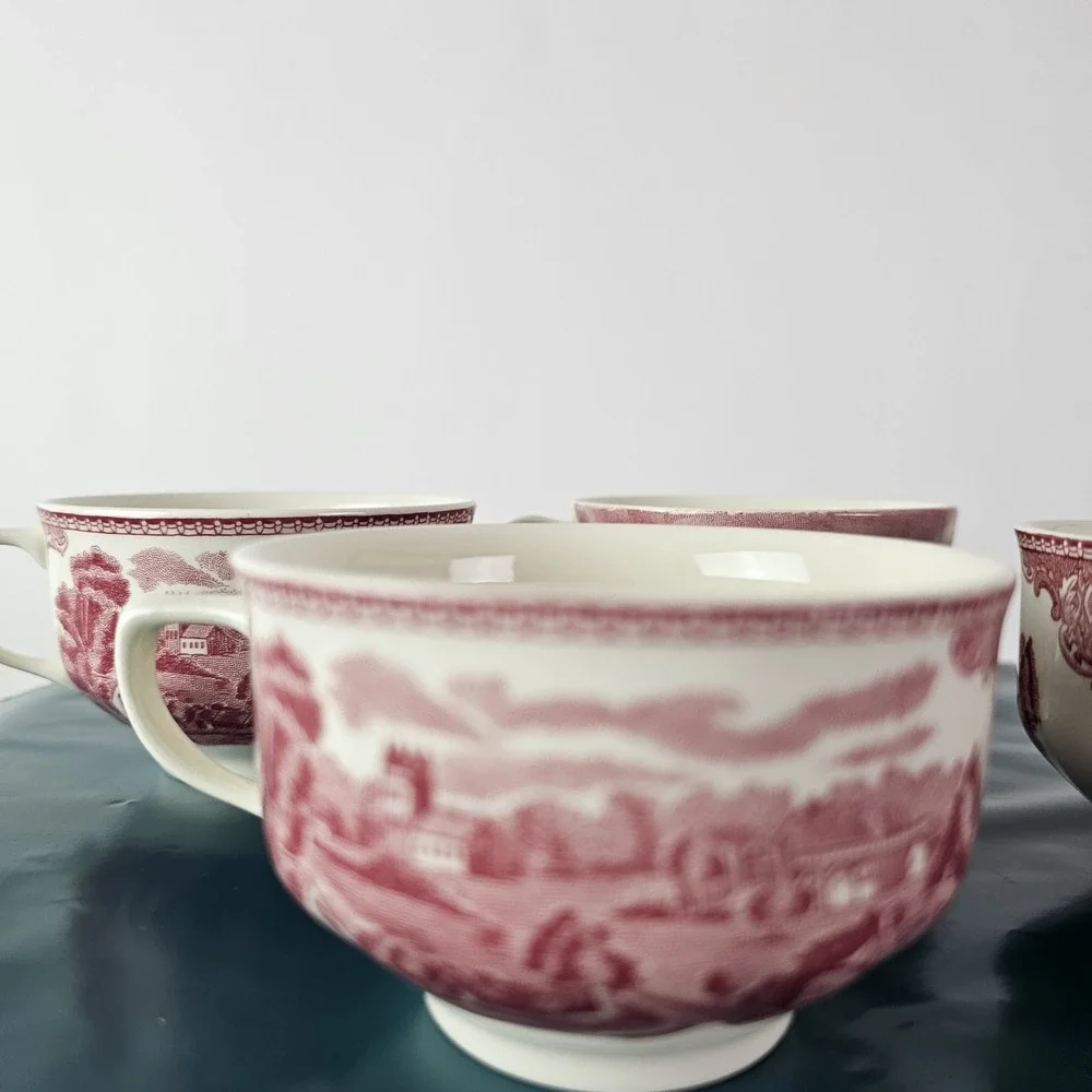 Johnson Bros Historic America Red Tea Cup &‎ Saucer Mix SF Gold Rush Castle 8pc